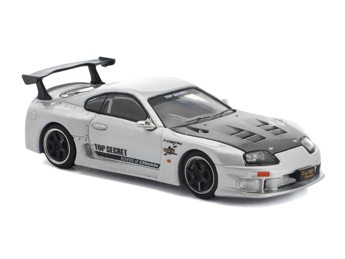 Toyota Supra "Top Secret" GT300 RHD (Right Hand Drive) Silver Metallic with Carbon Hood 1/64 Diecast Model Car by Pop Race LuxuryLifeWay Online Store