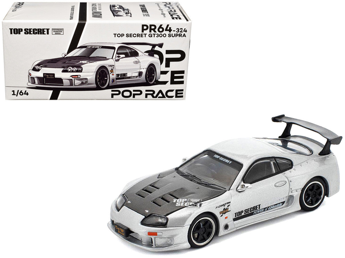 Toyota Supra "Top Secret" GT300 RHD (Right Hand Drive) Silver Metallic with Carbon Hood 1/64 Diecast Model Car by Pop Race LuxuryLifeWay Online Store
