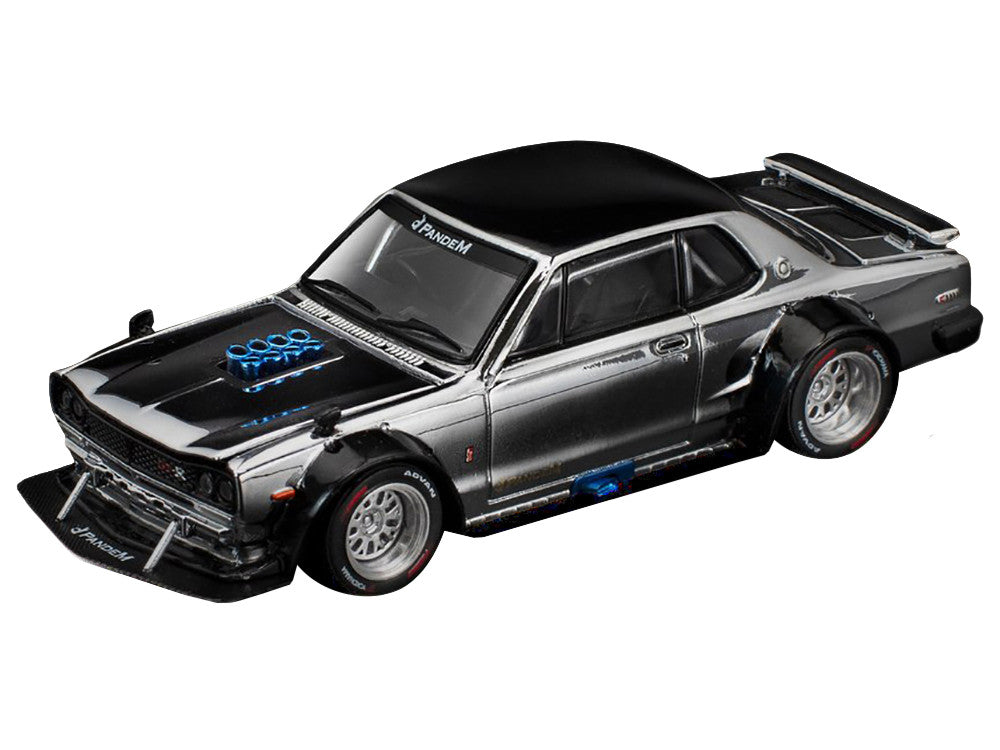 Skyline GT-R V8 Drift "Hakosuka" RHD (Right Hand Drive) Silver Chrome with Black Hood and Top 1/64 Diecast Model Car by Pop Race LuxuryLifeWay Online Store