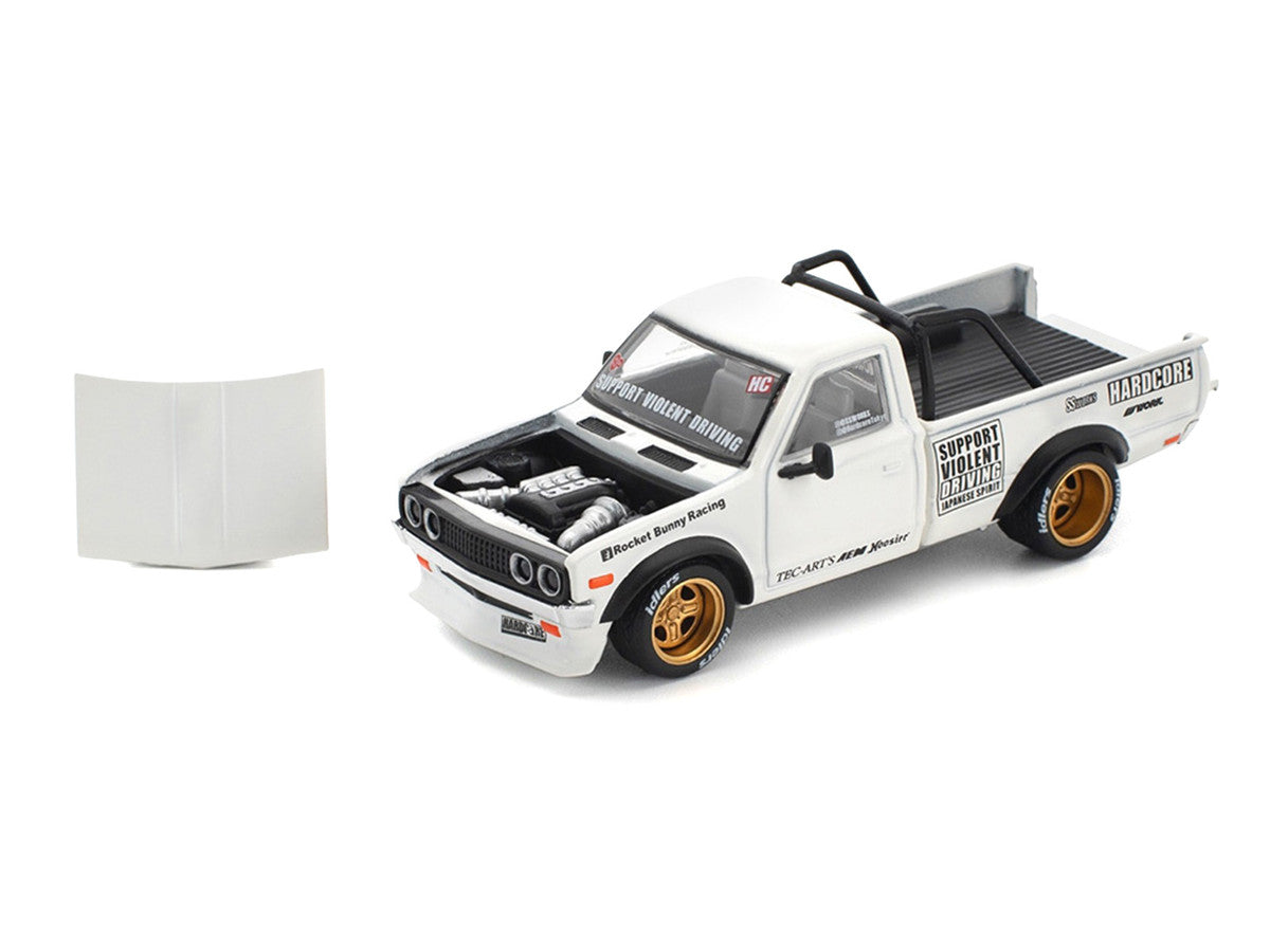 Datsun Pandem 620 Pickup Truck "Rocket Bunny Racing" White with Graphics 1/64 Diecast Model Car by Pop Race LuxuryLifeWay Online Store