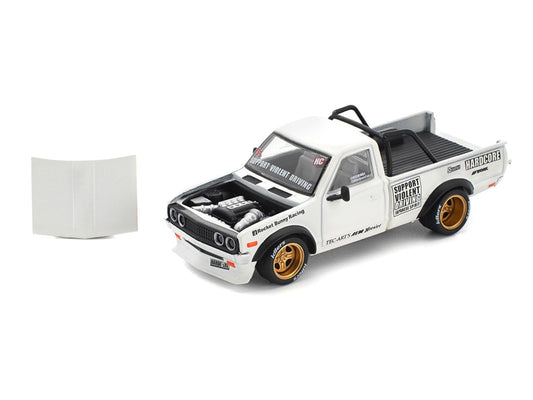 Datsun Pandem 620 Pickup Truck "Rocket Bunny Racing" White with Graphics 1/64 Diecast Model Car by Pop Race LuxuryLifeWay Online Store