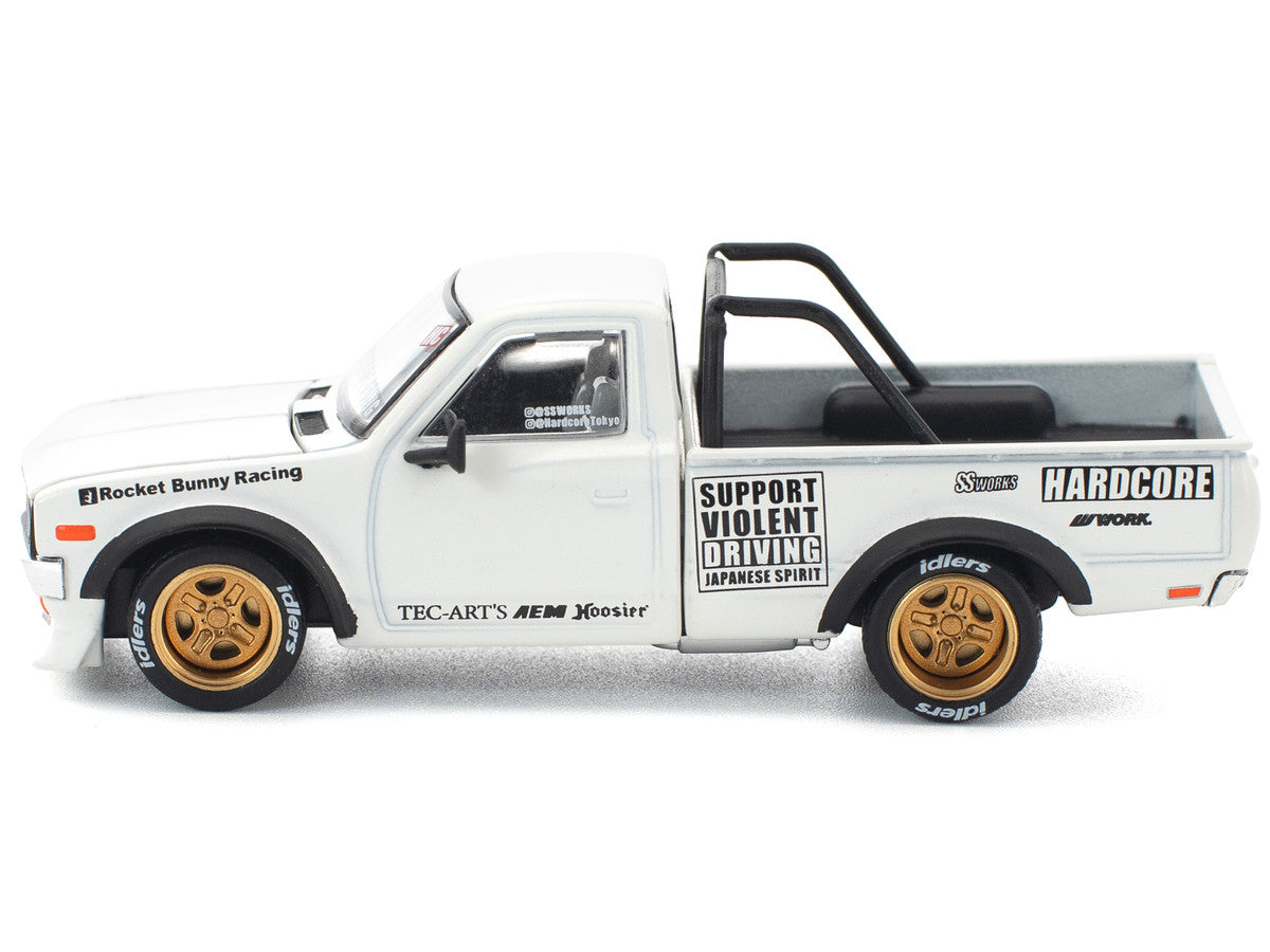 Datsun Pandem 620 Pickup Truck "Rocket Bunny Racing" White with Graphics 1/64 Diecast Model Car by Pop Race LuxuryLifeWay Online Store