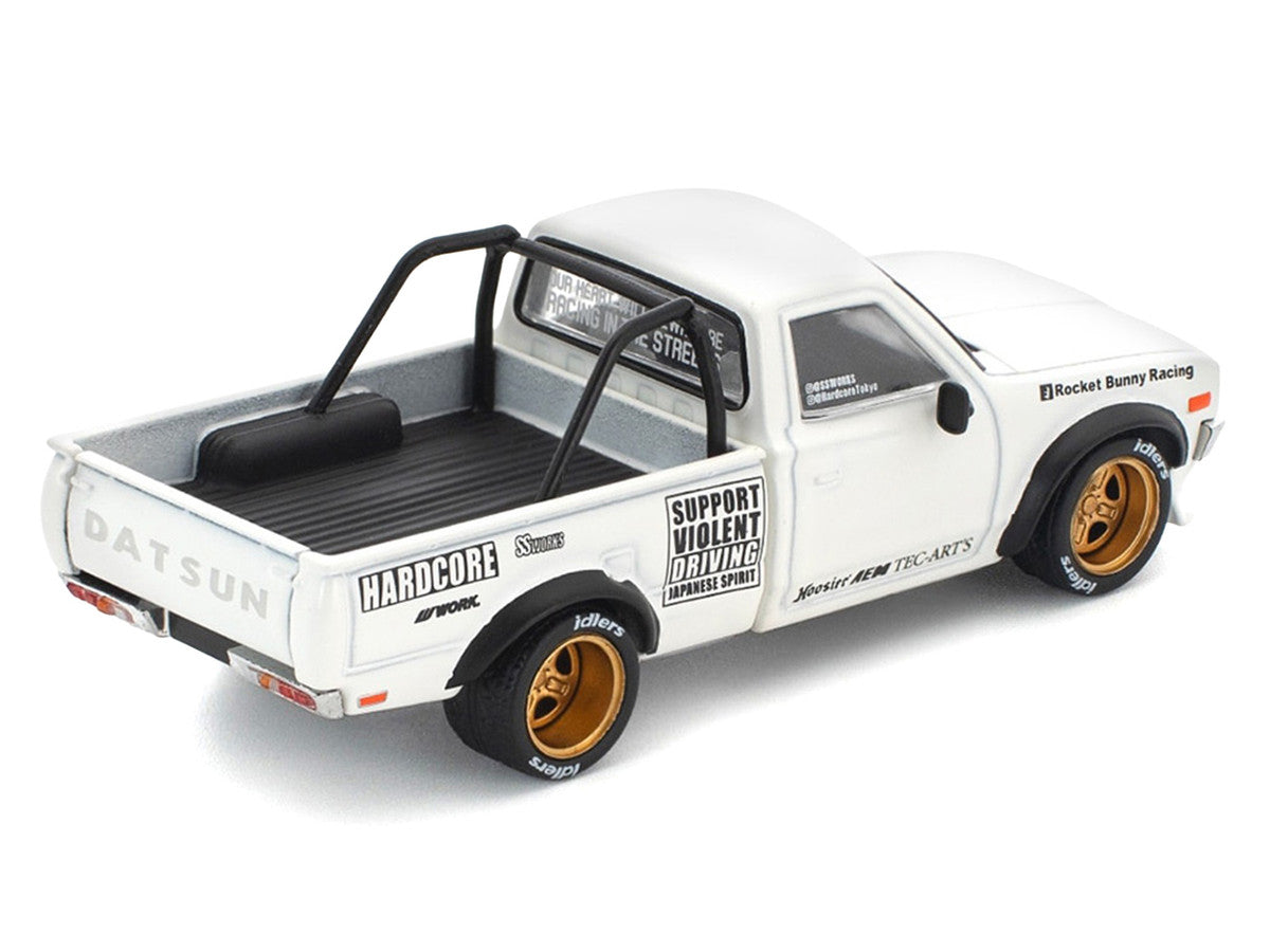 Datsun Pandem 620 Pickup Truck "Rocket Bunny Racing" White with Graphics 1/64 Diecast Model Car by Pop Race LuxuryLifeWay Online Store