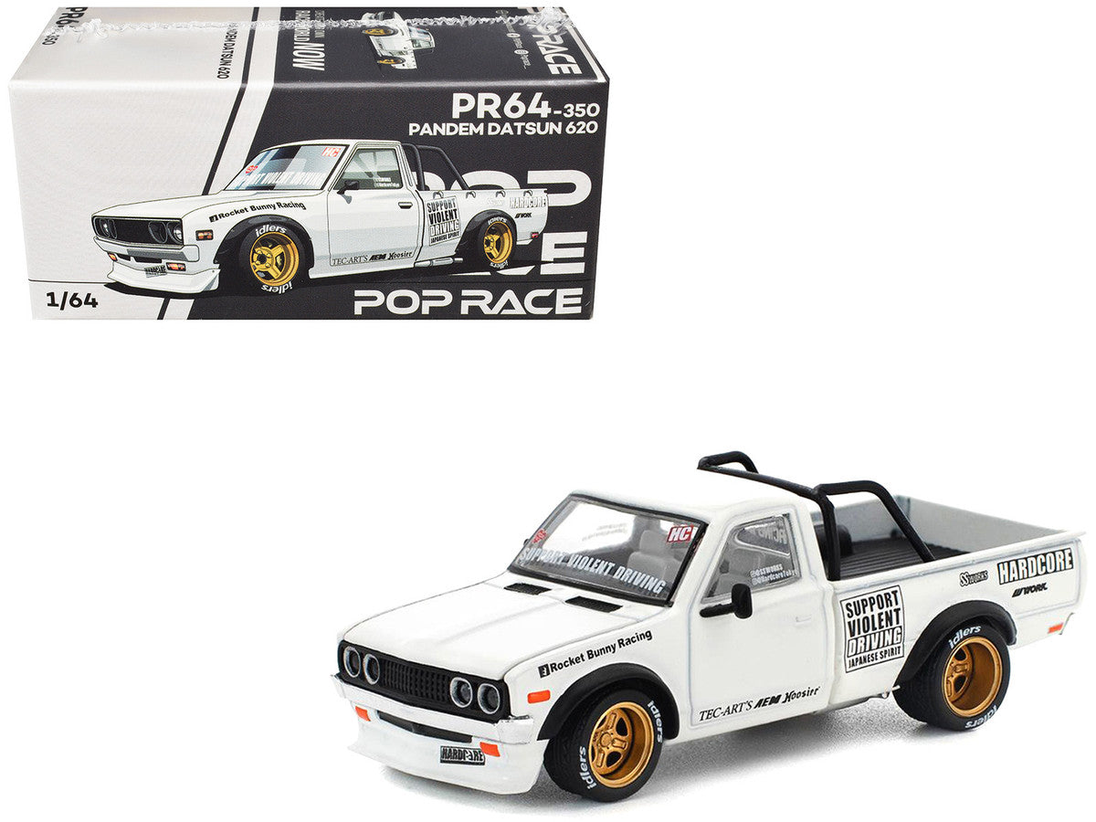 Datsun Pandem 620 Pickup Truck "Rocket Bunny Racing" White with Graphics 1/64 Diecast Model Car by Pop Race LuxuryLifeWay Online Store