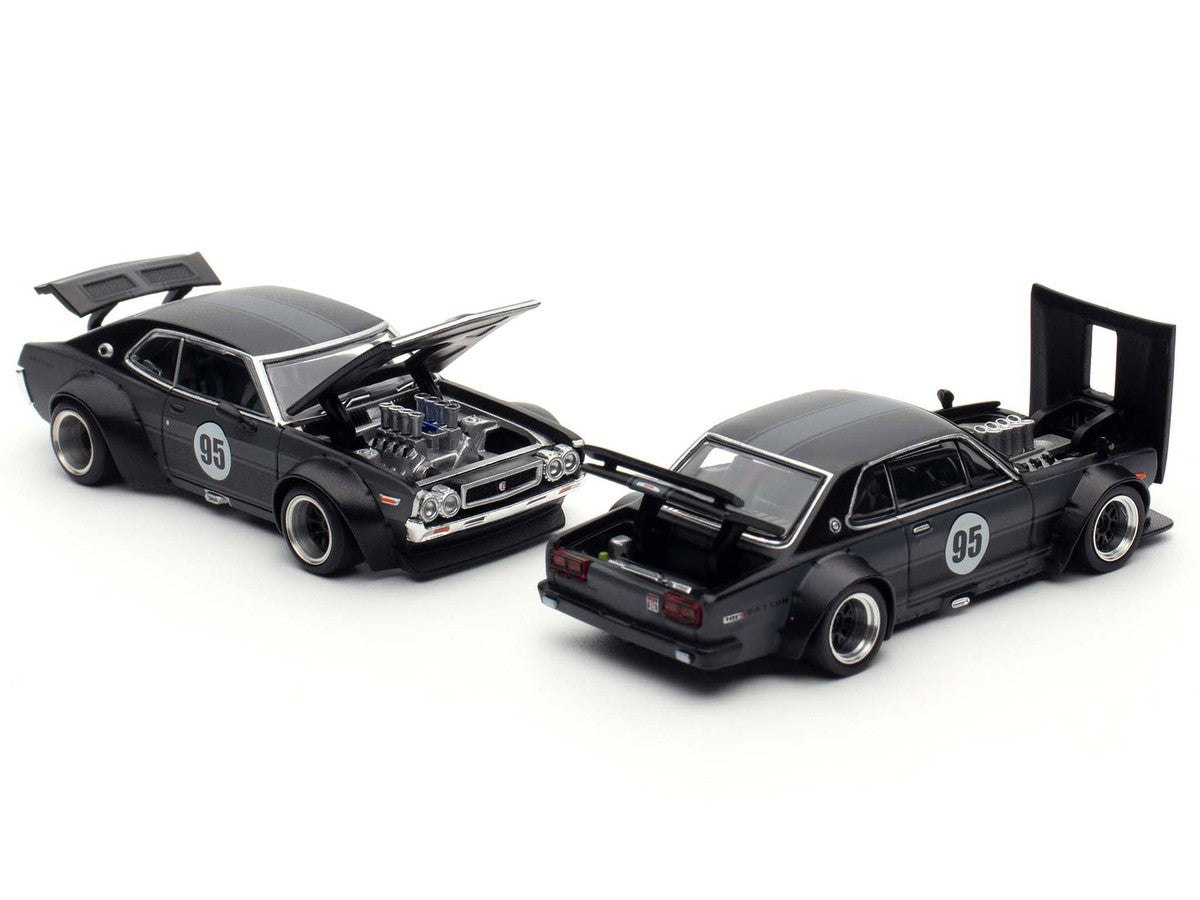 Skyline GT-R V8 Drift "Hakosuka" RHD (Right Hand Drive) #95 Black and Datsun Laurel C130 RHD (Right Hand Drive) Black 2 Car Box Set "Hong Kong Toycar Salon 2025" 1/64 Diecast Model Car by Pop Race LuxuryLifeWay Online Store