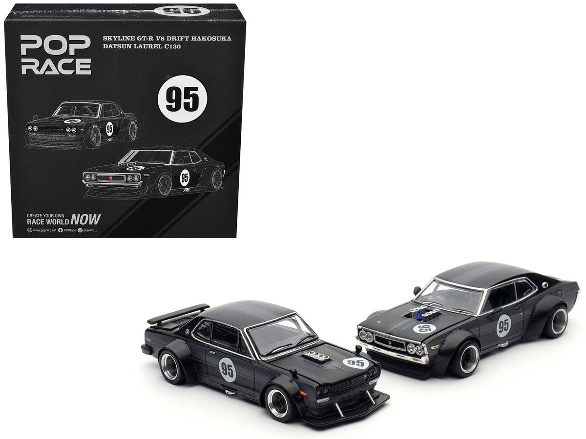 Skyline GT-R V8 Drift "Hakosuka" RHD (Right Hand Drive) #95 Black and Datsun Laurel C130 RHD (Right Hand Drive) Black 2 Car Box Set "Hong Kong Toycar Salon 2025" 1/64 Diecast Model Car by Pop Race LuxuryLifeWay Online Store