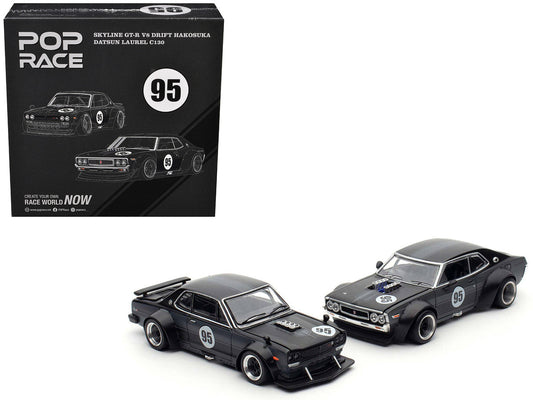 Skyline GT-R V8 Drift "Hakosuka" RHD (Right Hand Drive) #95 Black and Datsun Laurel C130 RHD (Right Hand Drive) Black 2 Car Box Set "Hong Kong Toycar Salon 2025" 1/64 Diecast Model Car by Pop Race LuxuryLifeWay Online Store