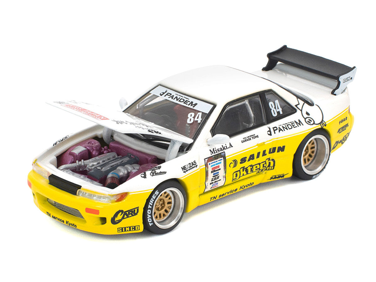 Pandem S13 RHD (Right Hand Drive) #84 White and Yellow with Graphics 1/64 Diecast Model Car by Pop Race LuxuryLifeWay Online Store