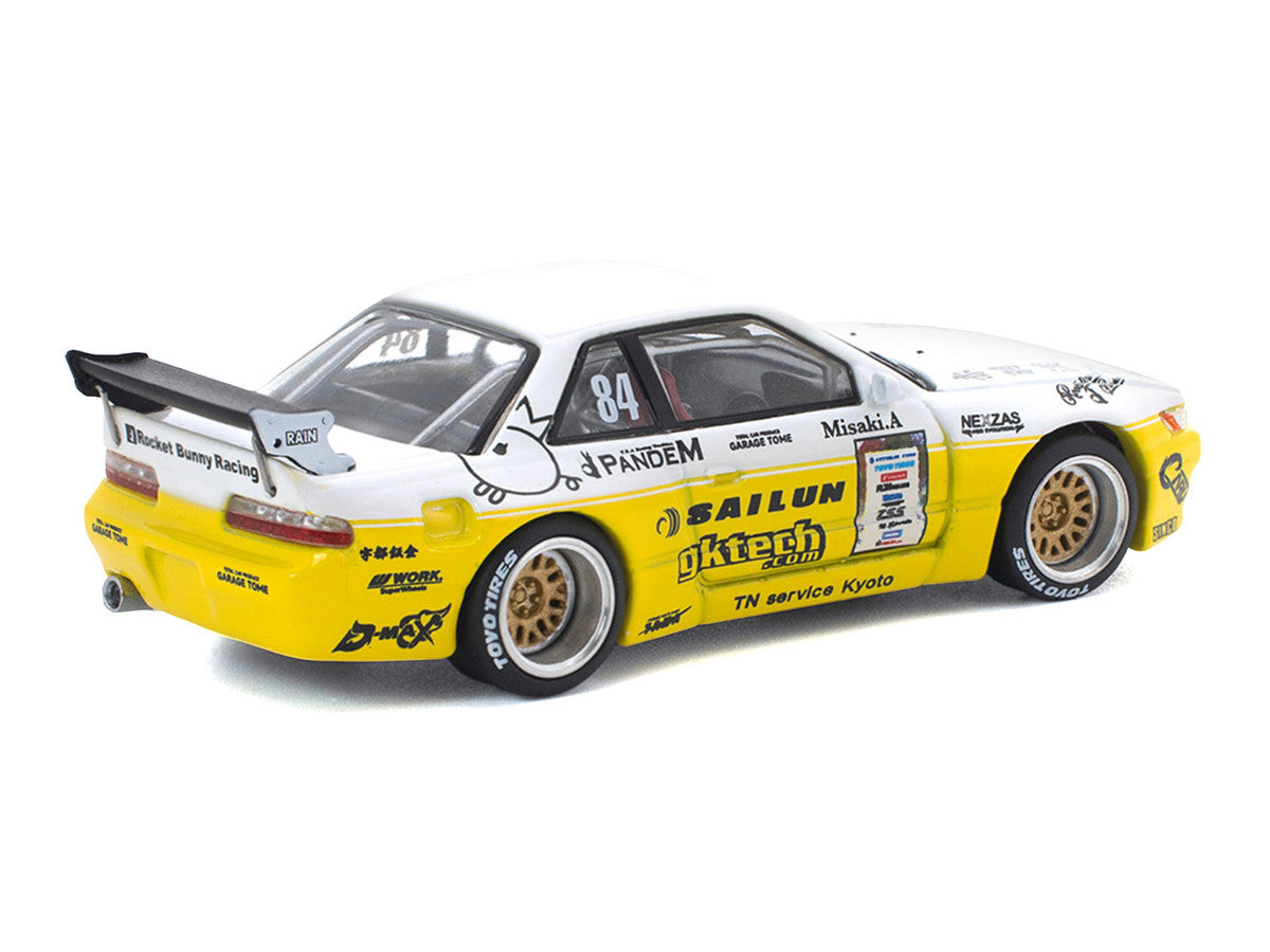 Pandem S13 RHD (Right Hand Drive) #84 White and Yellow with Graphics 1/64 Diecast Model Car by Pop Race LuxuryLifeWay Online Store