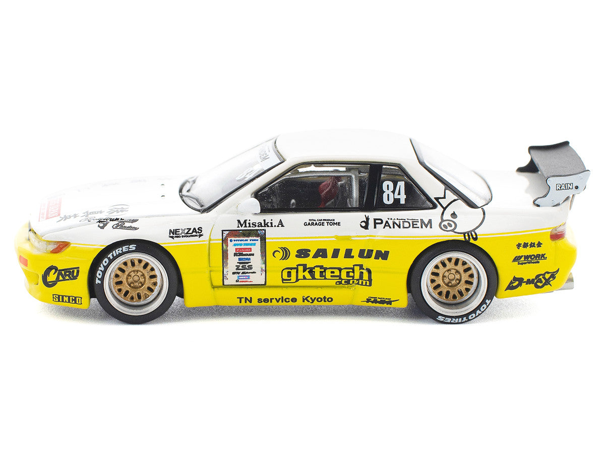 Pandem S13 RHD (Right Hand Drive) #84 White and Yellow with Graphics 1/64 Diecast Model Car by Pop Race LuxuryLifeWay Online Store