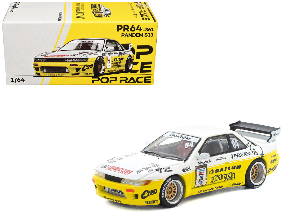 Pandem S13 RHD (Right Hand Drive) #84 White and Yellow with Graphics 1/64 Diecast Model Car by Pop Race LuxuryLifeWay Online Store