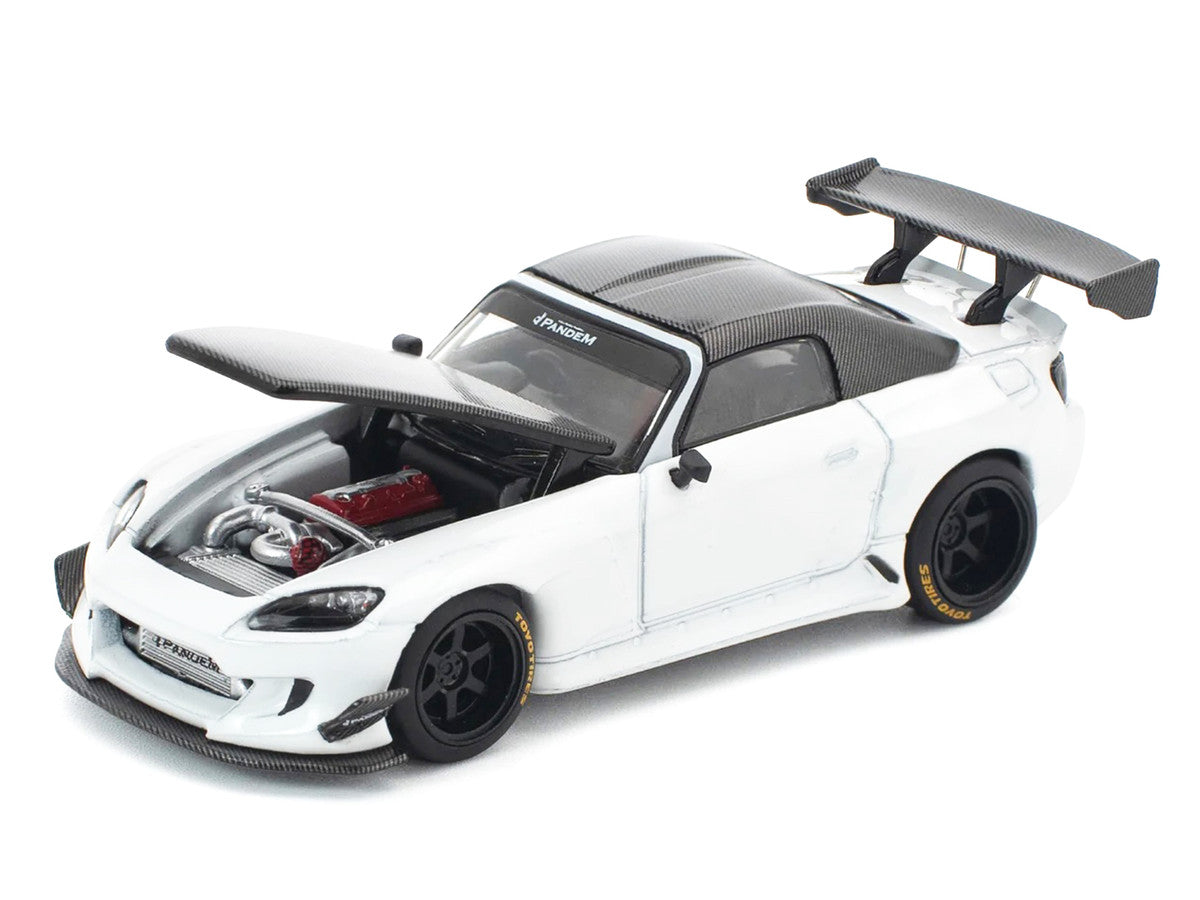 Honda Pandem S2000 RHD (Right Hand Drive) White with Carbon Hood and Top 1/64 Diecast Model Car by Pop Race LuxuryLifeWay Online Store