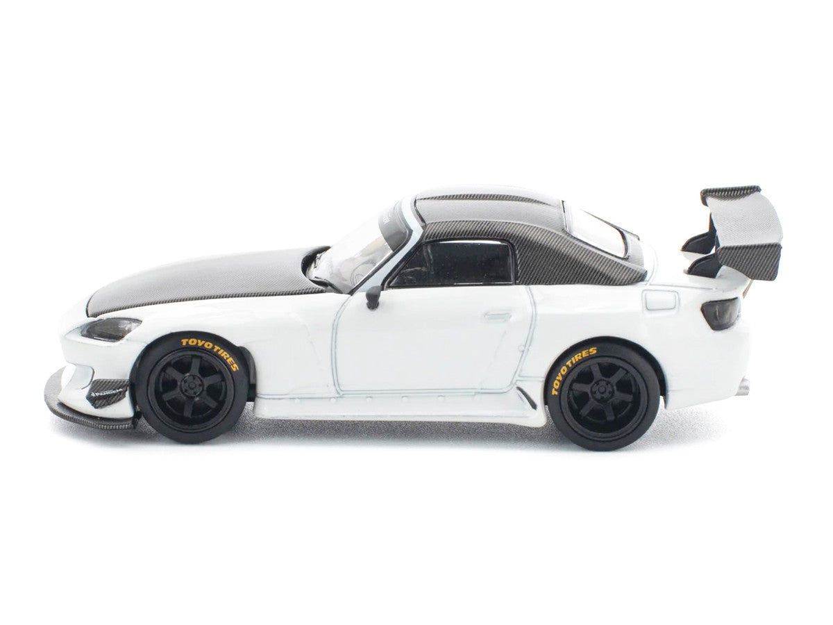 Honda Pandem S2000 RHD (Right Hand Drive) White with Carbon Hood and Top 1/64 Diecast Model Car by Pop Race LuxuryLifeWay Online Store