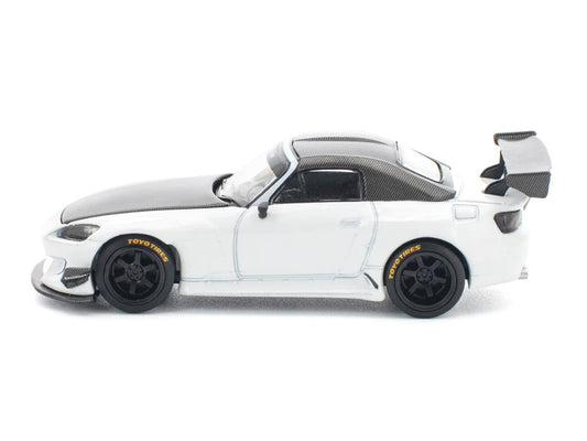 Honda Pandem S2000 RHD (Right Hand Drive) White with Carbon Hood and Top 1/64 Diecast Model Car by Pop Race LuxuryLifeWay Online Store