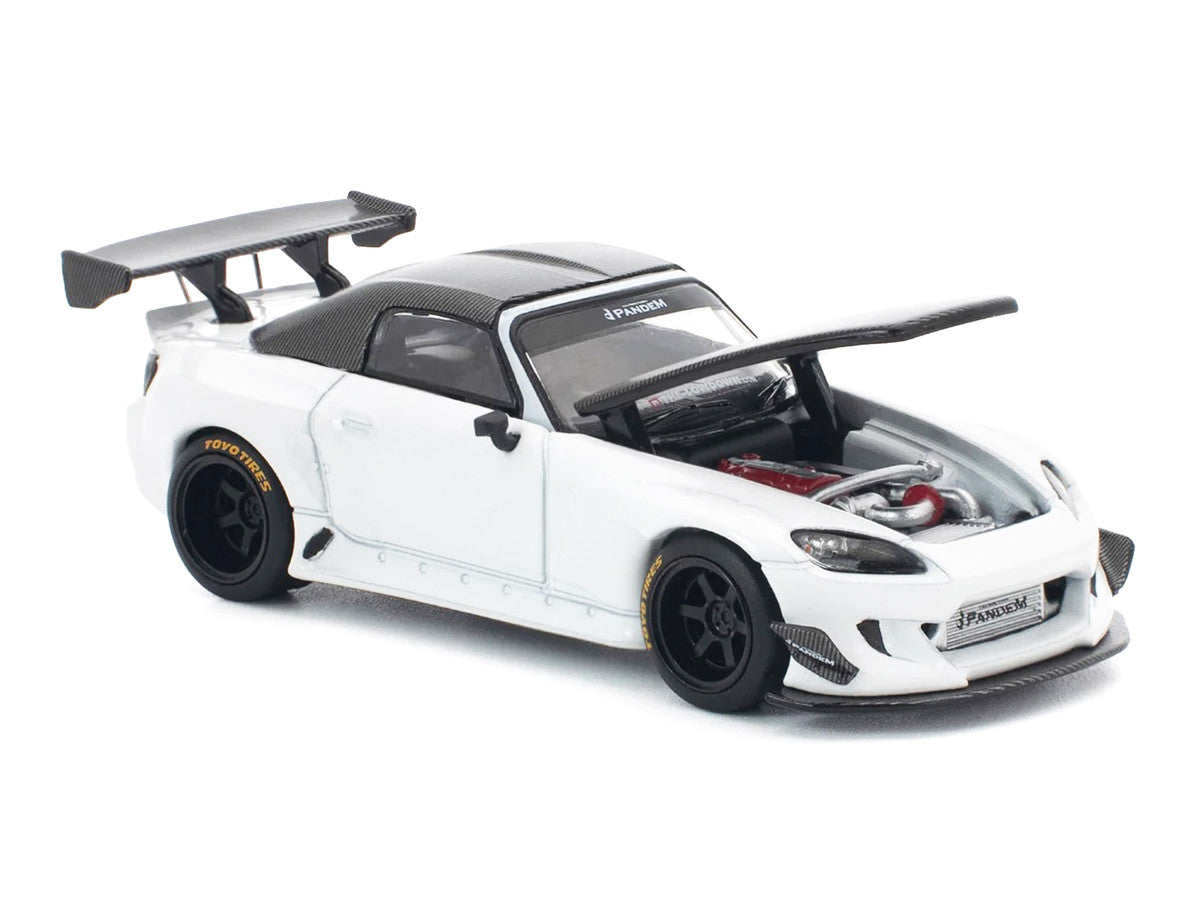 Honda Pandem S2000 RHD (Right Hand Drive) White with Carbon Hood and Top 1/64 Diecast Model Car by Pop Race LuxuryLifeWay Online Store