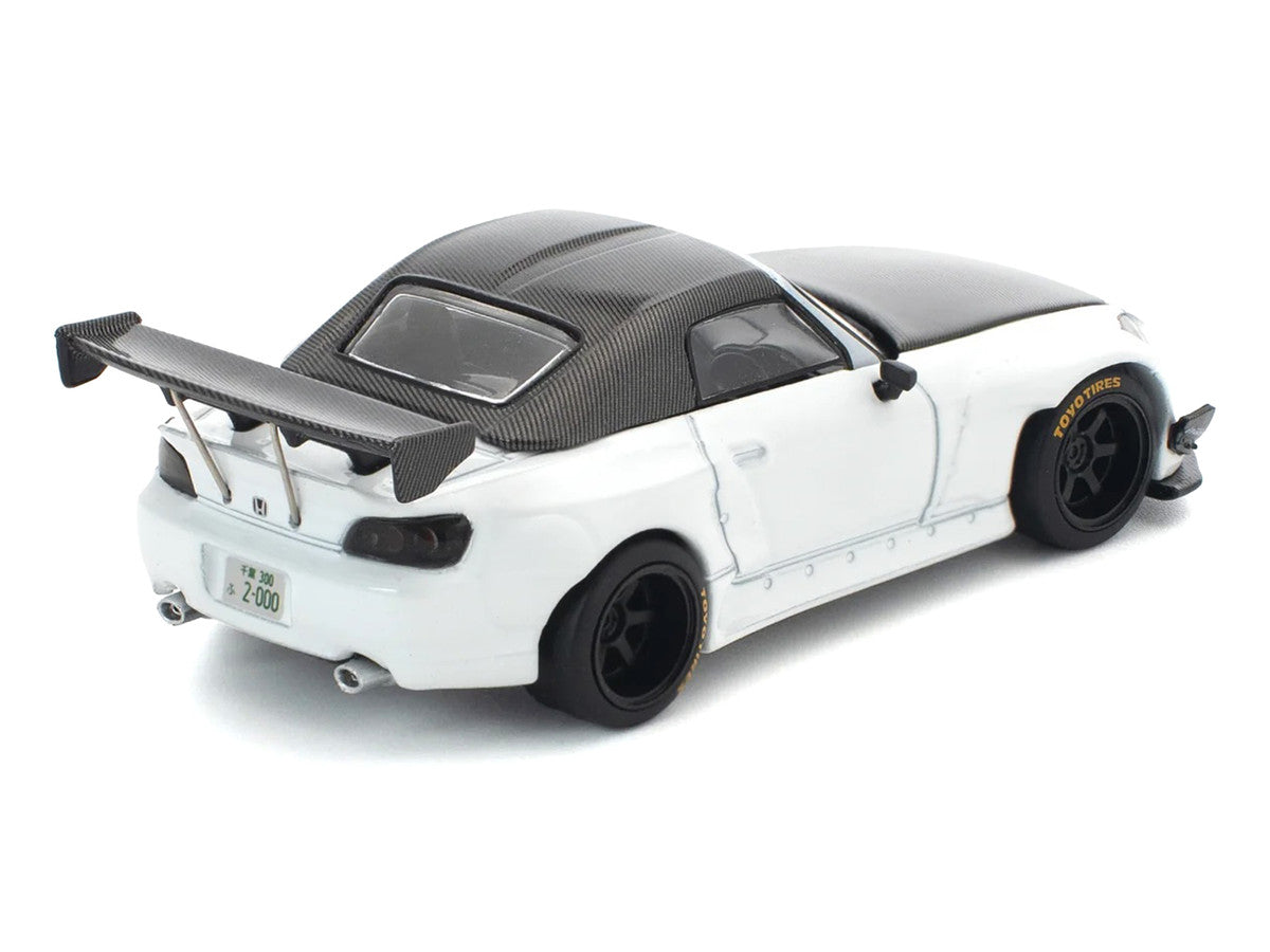 Honda Pandem S2000 RHD (Right Hand Drive) White with Carbon Hood and Top 1/64 Diecast Model Car by Pop Race LuxuryLifeWay Online Store