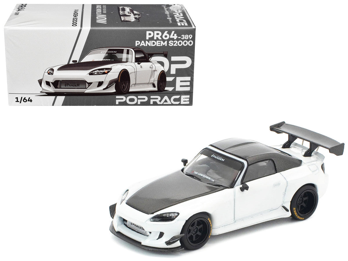 Honda Pandem S2000 RHD (Right Hand Drive) White with Carbon Hood and Top 1/64 Diecast Model Car by Pop Race LuxuryLifeWay Online Store