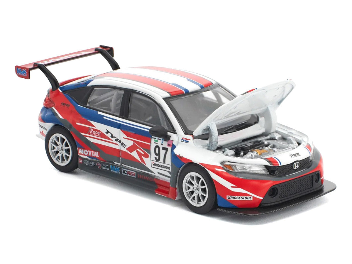 Honda Civic Type R TCR #97 "M&K Racing" White with Blue and Red Graphics 1/64 Diecast Model Car by Pop Race LuxuryLifeWay Online Store