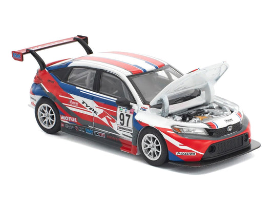 Honda Civic Type R TCR #97 "M&K Racing" White with Blue and Red Graphics 1/64 Diecast Model Car by Pop Race LuxuryLifeWay Online Store
