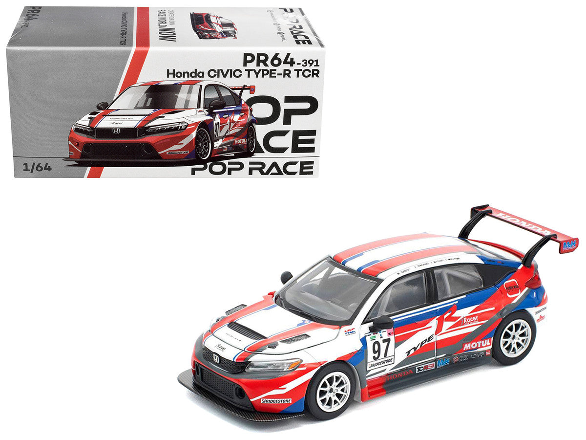 Honda Civic Type R TCR #97 "M&K Racing" White with Blue and Red Graphics 1/64 Diecast Model Car by Pop Race LuxuryLifeWay Online Store
