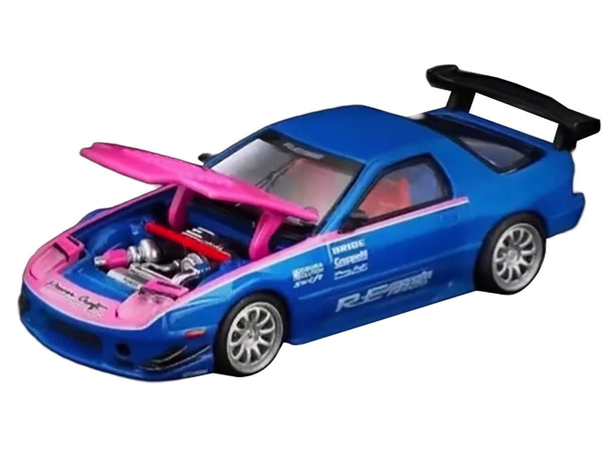 Mazda RX7 (FC3S) RE Amemiya RHD (Right Hand Drive) Blue Metallic with Pink Hood "APA XPO 2025 Exclusive" 1/64 Diecast Model Car by Pop Race LuxuryLifeWay Online Store