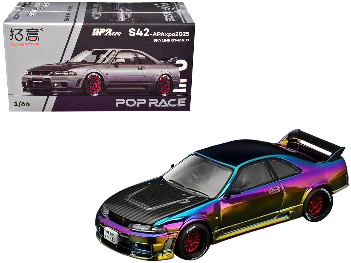 Skyline GT-R (R33) RHD (Right Hand Drive) Chameleon Chrome with Carbon Hood "APA XPO 2025 Exclusive" 1/64 Diecast Model Car by Pop Race LuxuryLifeWay Online Store