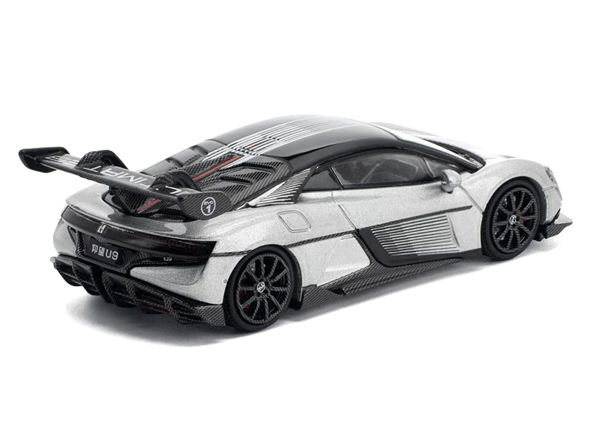 Yangwang U9 Silver Metallic with Black Top and Stripes 1/64 Diecast Model Car by Pop Race LuxuryLifeWay Online Store