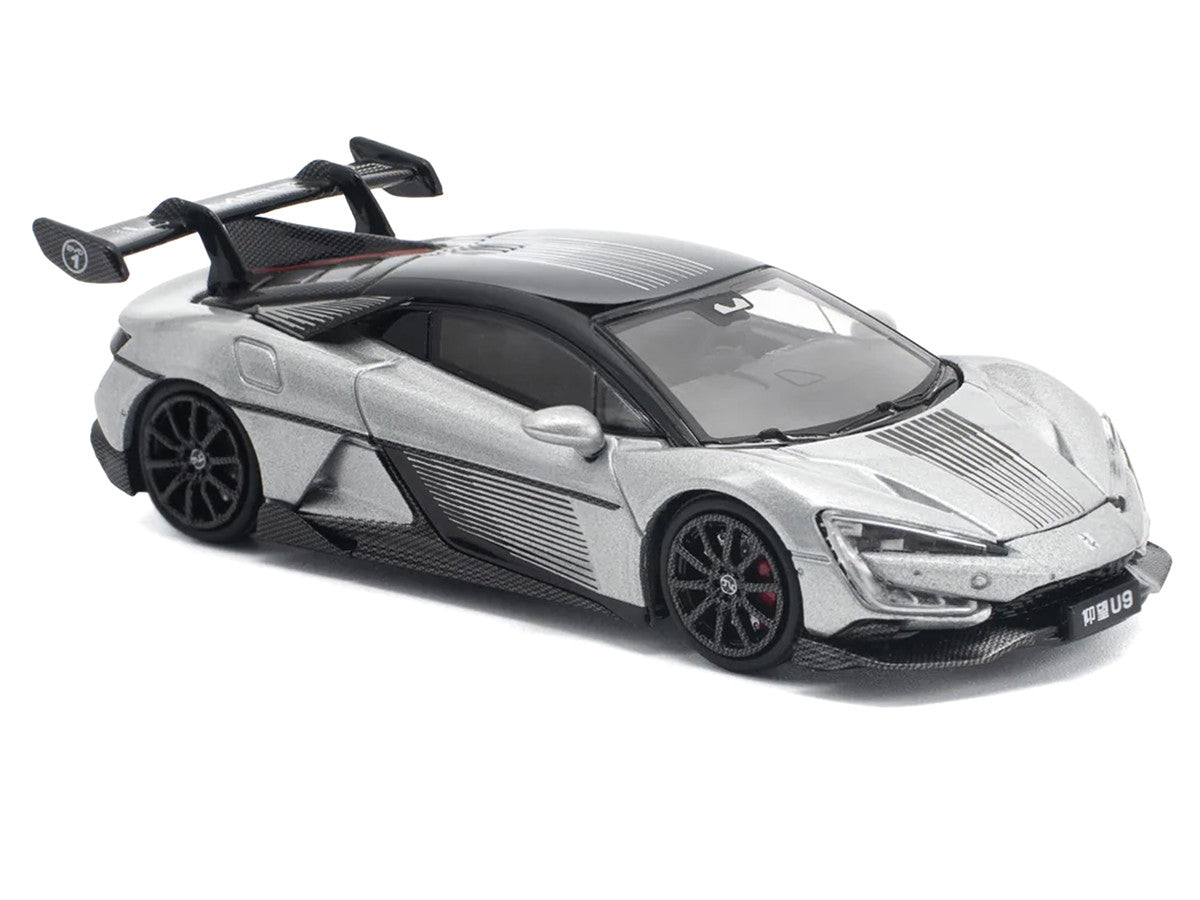 Yangwang U9 Silver Metallic with Black Top and Stripes 1/64 Diecast Model Car by Pop Race LuxuryLifeWay Online Store