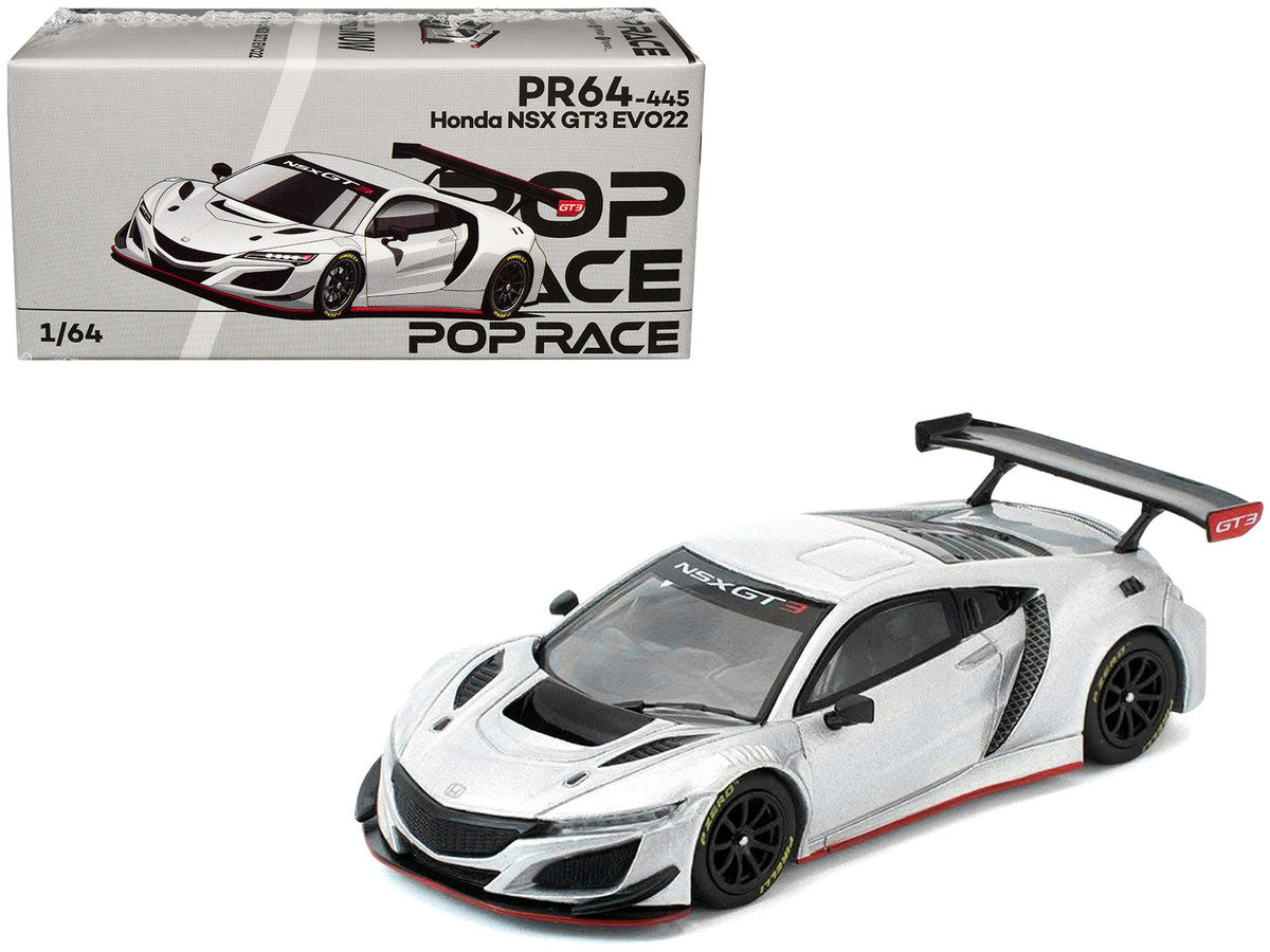 Honda NSX GT3 EVO22 Silver Metallic "Brazilian Event Exclusive" 1/64 Diecast Model Car by Pop Race LuxuryLifeWay Online Store