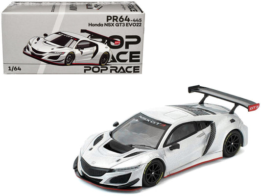 Honda NSX GT3 EVO22 Silver Metallic "Brazilian Event Exclusive" 1/64 Diecast Model Car by Pop Race LuxuryLifeWay Online Store