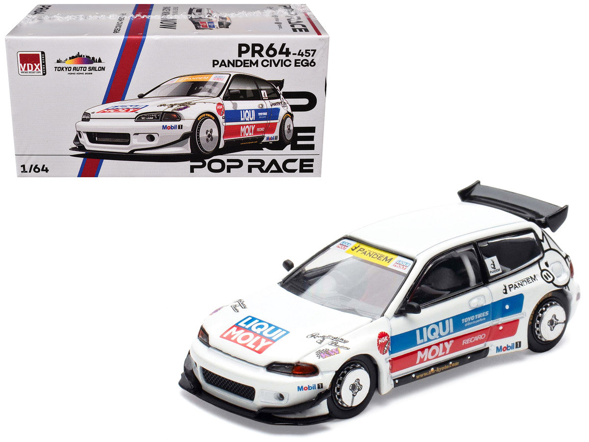 Pandem Civic EG6 RHD (Right Hand Drive) White with Stripes and Graphics "VDX - Tokyo Auto Salon Hong Kong 2025" Special Edition 1/64 Diecast Model Car by Pop Race LuxuryLifeWay Online Store