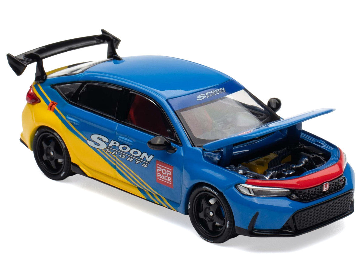 Honda Civic Type R FL5 "Spoon Sports" Blue and Yellow "Tokyo Auto Salon - Hong Kong 2025" 1/64 Diecast Model Car by Pop Race LuxuryLifeWay Online Store