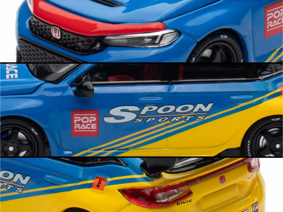 Honda Civic Type R FL5 "Spoon Sports" Blue and Yellow "Tokyo Auto Salon - Hong Kong 2025" 1/64 Diecast Model Car by Pop Race LuxuryLifeWay Online Store