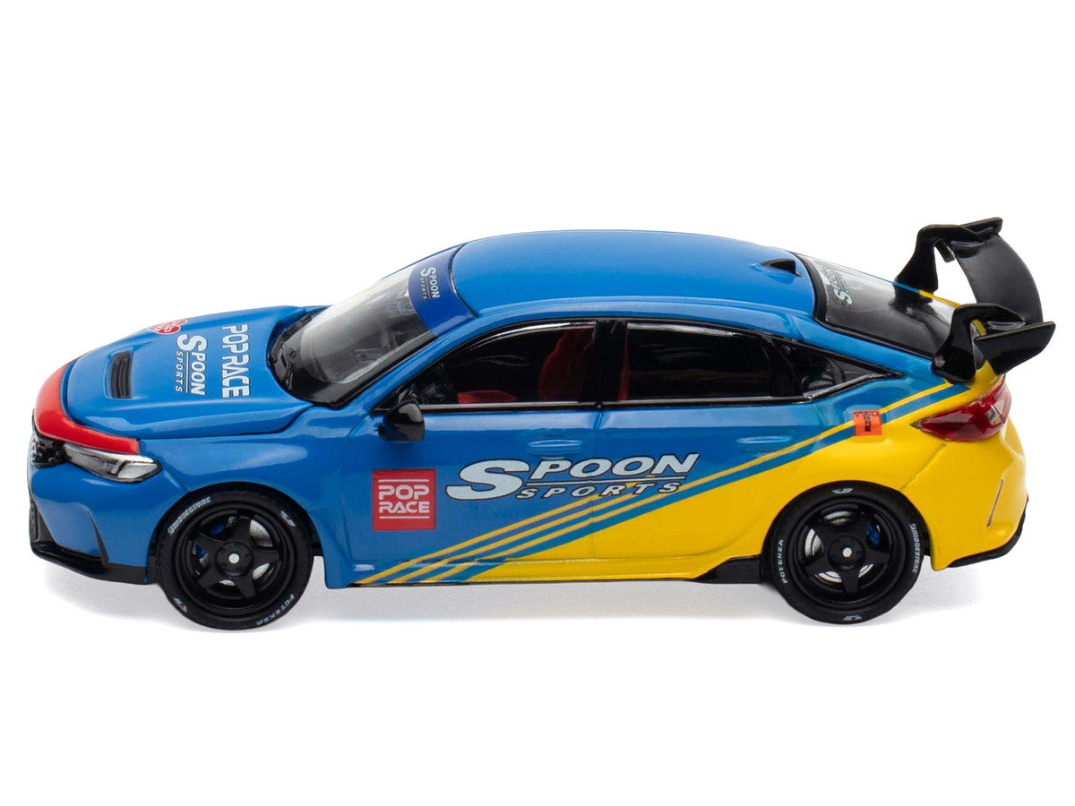 Honda Civic Type R FL5 "Spoon Sports" Blue and Yellow "Tokyo Auto Salon - Hong Kong 2025" 1/64 Diecast Model Car by Pop Race LuxuryLifeWay Online Store