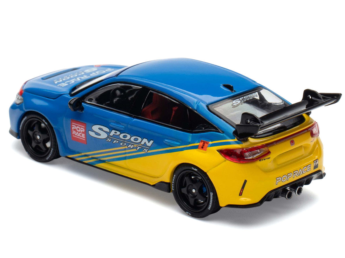 Honda Civic Type R FL5 "Spoon Sports" Blue and Yellow "Tokyo Auto Salon - Hong Kong 2025" 1/64 Diecast Model Car by Pop Race LuxuryLifeWay Online Store