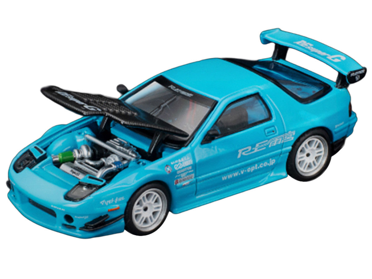 Mazda RX7 (FC3S) RE Amemiya RHD (Right Hand Drive) Light Blue with Carbon Hood "Tokyo Auto Salon 2026" 1/64 Diecast Model Car by Pop Race LuxuryLifeWay Online Store