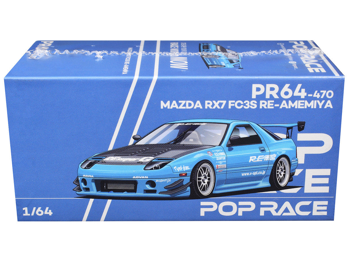 Mazda RX7 (FC3S) RE Amemiya RHD (Right Hand Drive) Light Blue with Carbon Hood "Tokyo Auto Salon 2026" 1/64 Diecast Model Car by Pop Race LuxuryLifeWay Online Store