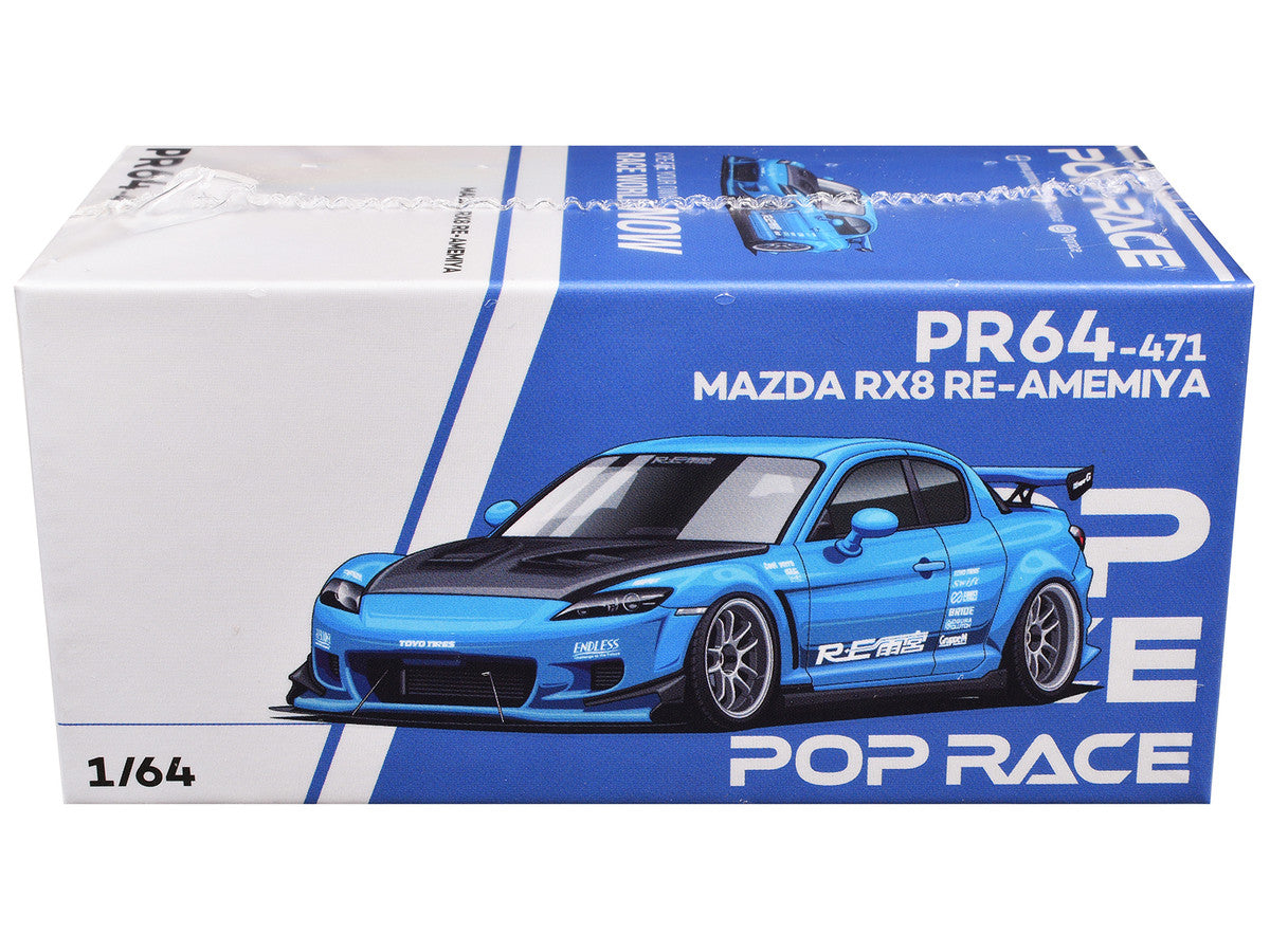 Mazda RX8 RE Amemiya RHD (Right Hand Drive) Light Blue with Carbon Hood "Tokyo Auto Salon 2026" 1/64 Diecast Model Car by Pop Race LuxuryLifeWay Online Store