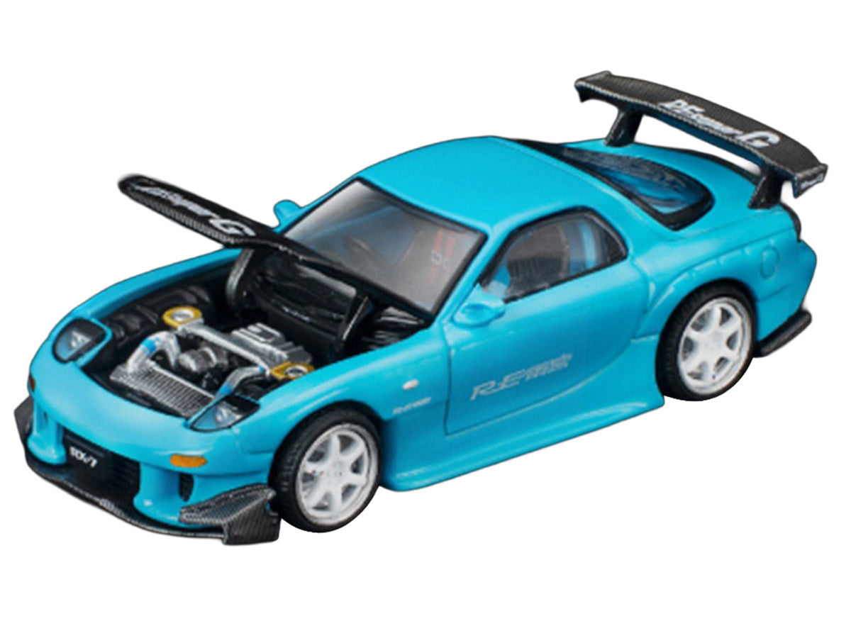 Mazda RX7 (FD3S) RE Amemiya RHD (Right Hand Drive) Light Blue with Carbon Hood "Tokyo Auto Salon 2026" 1/64 Diecast Model Car by Pop Race LuxuryLifeWay Online Store