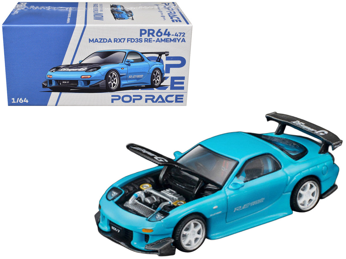 Mazda RX7 (FD3S) RE Amemiya RHD (Right Hand Drive) Light Blue with Carbon Hood "Tokyo Auto Salon 2026" 1/64 Diecast Model Car by Pop Race LuxuryLifeWay Online Store