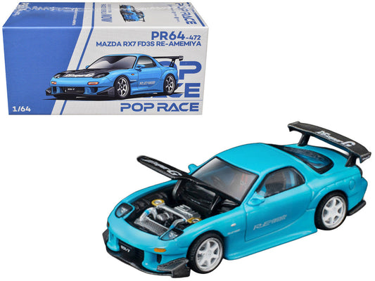 Mazda RX7 (FD3S) RE Amemiya RHD (Right Hand Drive) Light Blue with Carbon Hood "Tokyo Auto Salon 2026" 1/64 Diecast Model Car by Pop Race LuxuryLifeWay Online Store