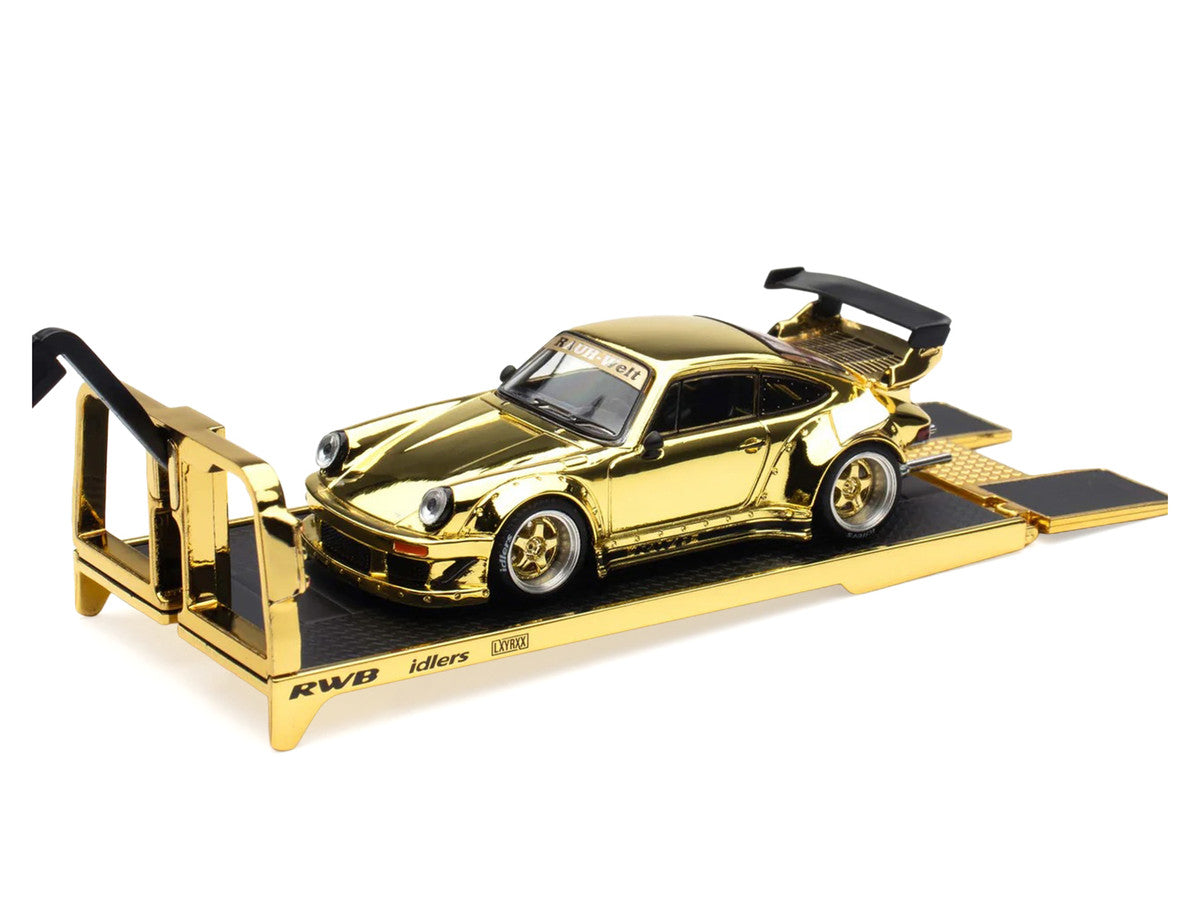 Nissan Pandem Fuso-300 Flatbed Truck RHD (Right Hand Drive) Gold Chrome and RWB 930 Gold Chrome with Graphics 2 Car Box Set "Hobby Expo China 2026" 1/64 Diecast Model Car by Pop Race LuxuryLifeWay Online Store