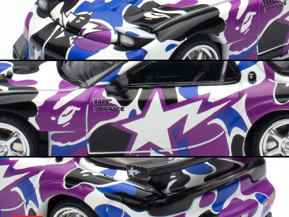 Mazda RX-7 (FD3S) RHD (Right Hand Drive) "BAPE (A Bathing Ape)" Purple Camouflage 1/64 Diecast Model Car by Pop Race LuxuryLifeWay Online Store