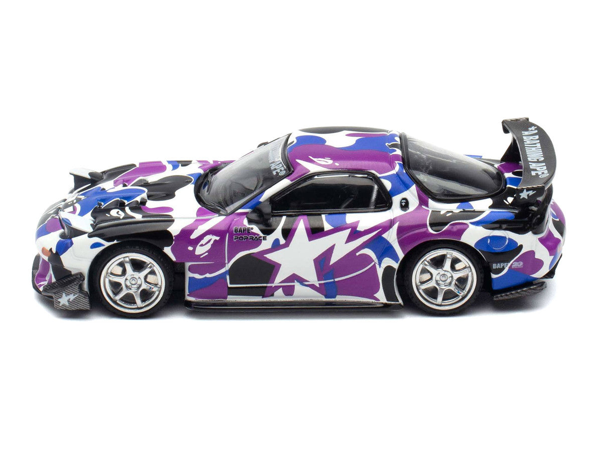 Mazda RX-7 (FD3S) RHD (Right Hand Drive) "BAPE (A Bathing Ape)" Purple Camouflage 1/64 Diecast Model Car by Pop Race LuxuryLifeWay Online Store
