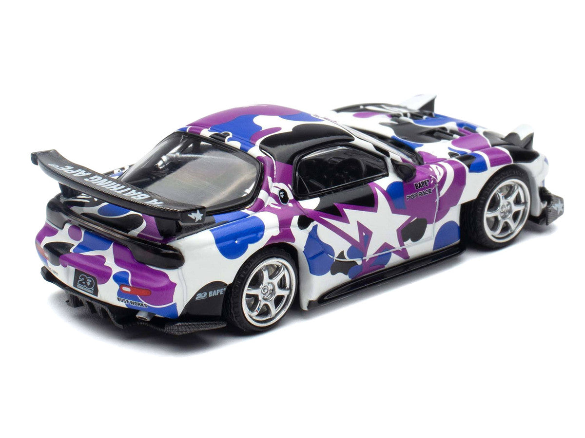 Mazda RX-7 (FD3S) RHD (Right Hand Drive) "BAPE (A Bathing Ape)" Purple Camouflage 1/64 Diecast Model Car by Pop Race LuxuryLifeWay Online Store