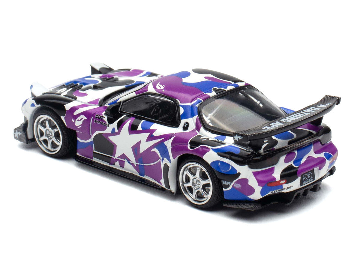 Mazda RX-7 (FD3S) RHD (Right Hand Drive) "BAPE (A Bathing Ape)" Purple Camouflage 1/64 Diecast Model Car by Pop Race LuxuryLifeWay Online Store