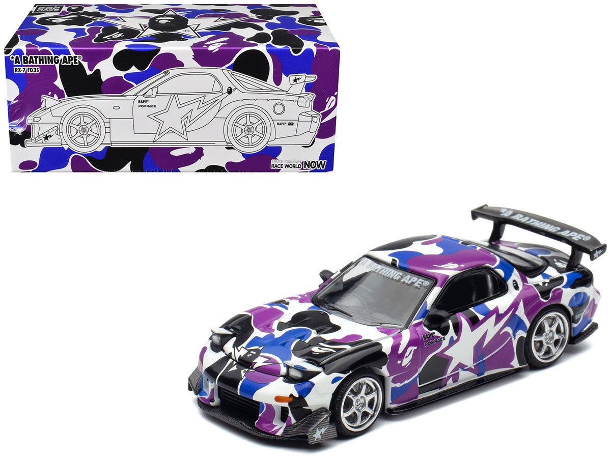 Mazda RX-7 (FD3S) RHD (Right Hand Drive) "BAPE (A Bathing Ape)" Purple Camouflage 1/64 Diecast Model Car by Pop Race LuxuryLifeWay Online Store