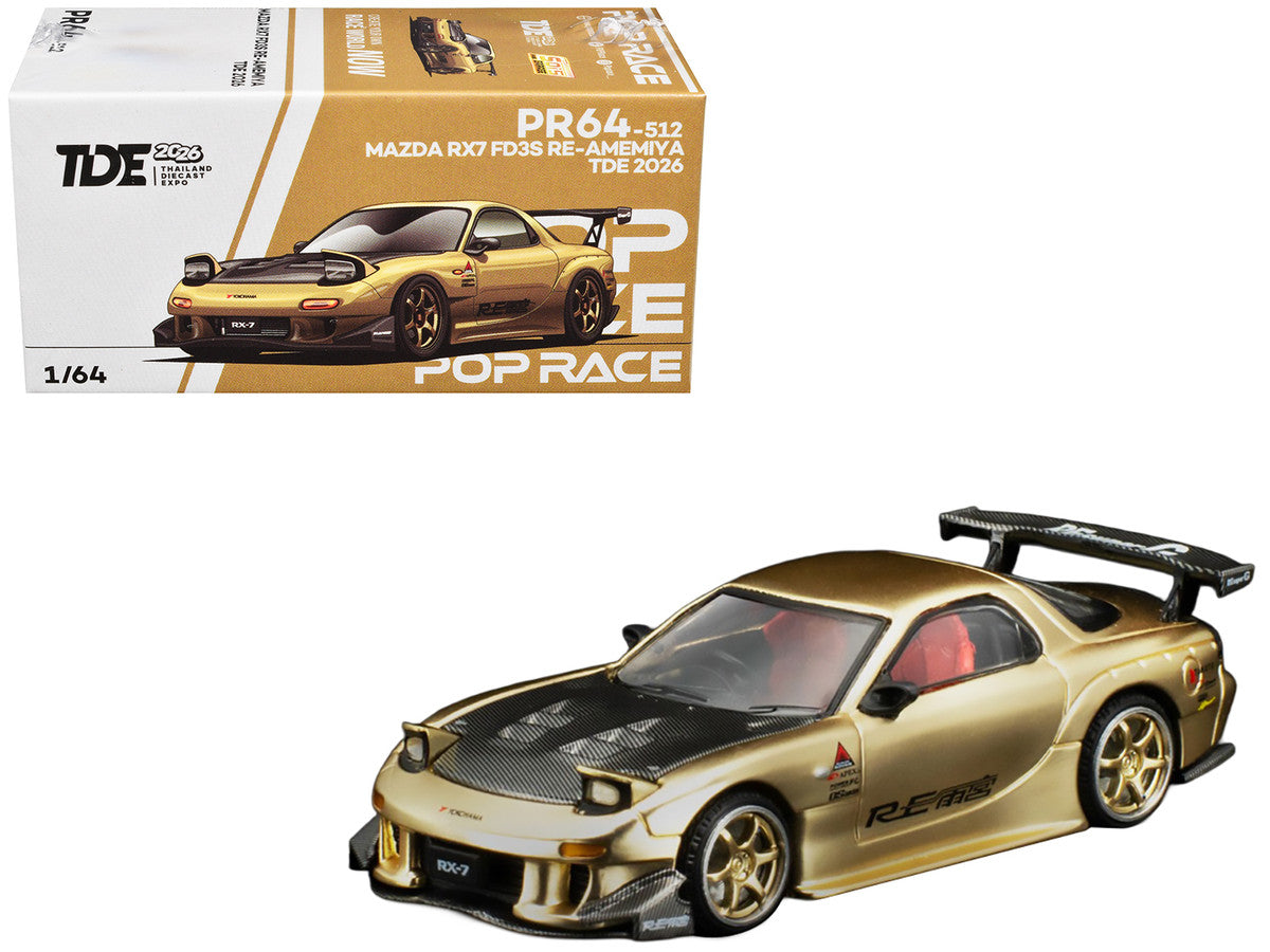 Mazda RX7 (FD3S) RE Amemiya RHD (Right Hand Drive) Gold Metallic with Carbon Hood "Thailand Diecast Expo 2026" 1/64 Diecast Model Car by Pop Race LuxuryLifeWay Online Store