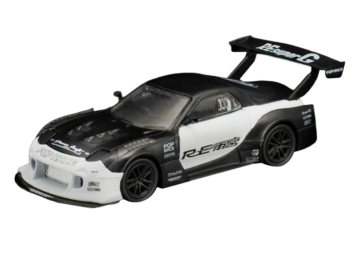 Mazda RX-7 "RE Super G Time Attack" RHD (Right Hand Drive) Black and White "The Model Car Show Malaysia 2026" 1/64 Diecast Model Car by Pop Race LuxuryLifeWay Online Store
