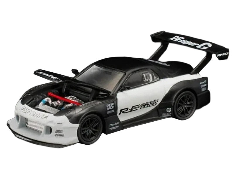 Mazda RX-7 "RE Super G Time Attack" RHD (Right Hand Drive) Black and White "The Model Car Show Malaysia 2026" 1/64 Diecast Model Car by Pop Race LuxuryLifeWay Online Store